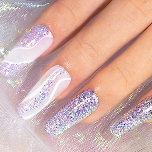 Glitter Gel Nail Polish - GLitter Holographic Gel Polish - Shiny Light Purple Nail Polish Soak Off UV Nail Gel Sparkly Spring Summer Gel Nail Art