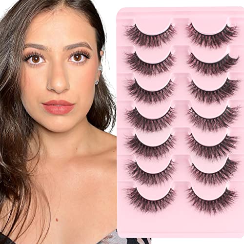Parriparri False Eyelashes Fluffy Fox Eye Lashes L Curl Sexy Cat Eye Eyelashes Soft Winged Angel Fake Lashes Wispy Lightweight Faux Mink Lashes (