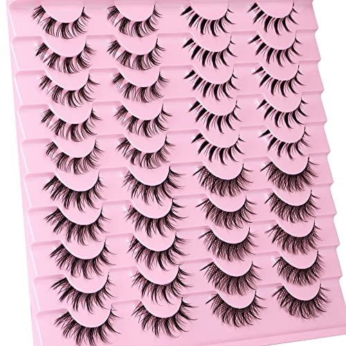 Manga Lashes Natural Look Anime False Eyelashes 20 Pairs Clear Band Individual Wispy Fake Eyelashes Strip Spiky DIY Cluster Lashes Extension C Cu