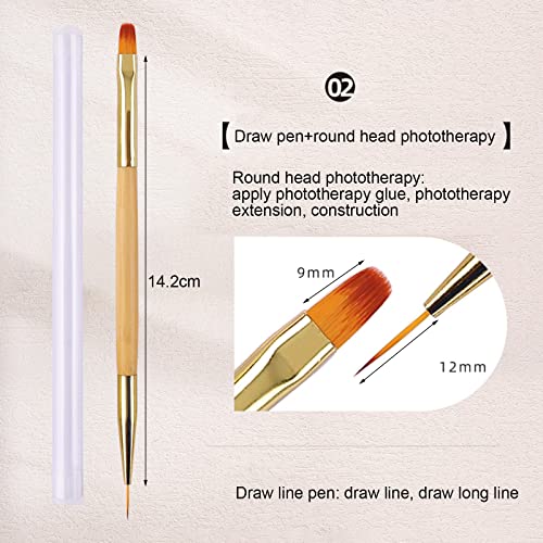 LacyMC Nail Brushes, 3 Pieces Fine Nail Brushes for Nail Art Decoration, 2 in 1 Nail Polish Brush Set for Applying UV Gel, Decorating Acrylic Fal