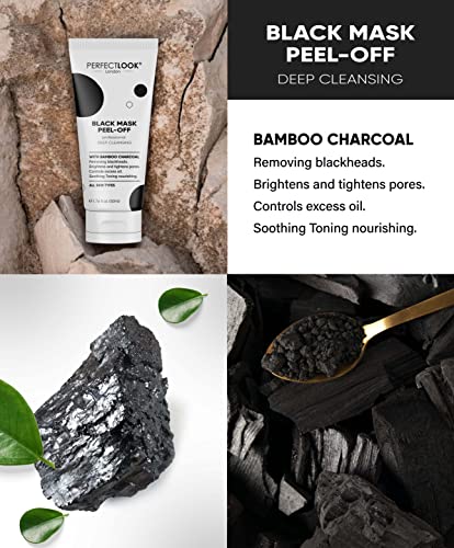 Perfect Look London Peel Off Face Masks, Intensive Purifier, Bamboo Charcoal Fighting Formula for Blackhead Removal and Deep Skin Clean, Carbon A