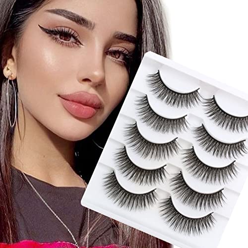 Cat Eye Lashes Natural Look Faux Mink Fake Eyelashes Light Volume False Lashes Fluffy Strip Lashes Multipack 3D 5 Pairs Pack by Glowingwin