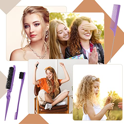 Fuyamp 3 Packs Slick Brush Set Teasing Brush Set, Plastic Bristle Hair Brush Teasing Comb Edge Hair Brush Grooming Combs Sturdy Rat Tail Comb Dou