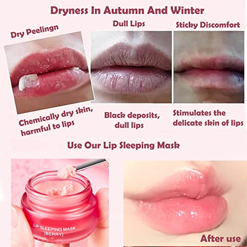 Lip Sleeping Mask, Lip Sleep Mask Overnight Lip Skincare Lip Oils, Lip Moisturiser for Dry Chapped Peeling Cracked Lips Fades Lip Lines, Lip Balm
