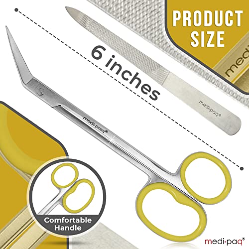 Medipaq Yellow Long Handle Toenail Scissors with Free Nail File - 1x Nail Scissors for Toenails - Extra Leverage for Tough Toenails - for The Eld