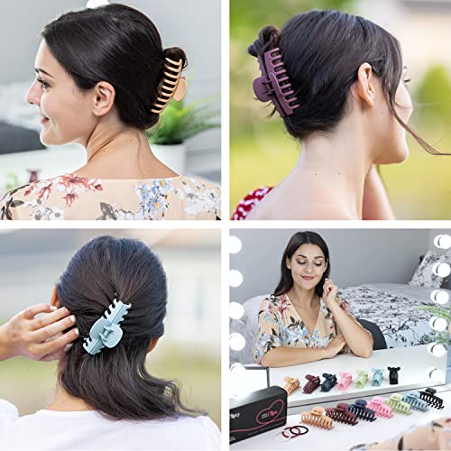 CLIPXY Premium Claw Clips – Set of 10 Pcs Hair Claw Clip with Hair Bands – Sturdy and Durable Hair Clips Women – 3.6 Inch Matte Coated Hair Claw