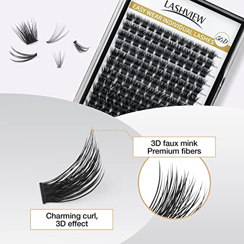 LASHVIEW DIY Lash Extension, Cluster Lashes,Soft and Lightweight, 0.10mm 56D 9-14mm Mixed Reusable Wide Band Lash Cluster at Home