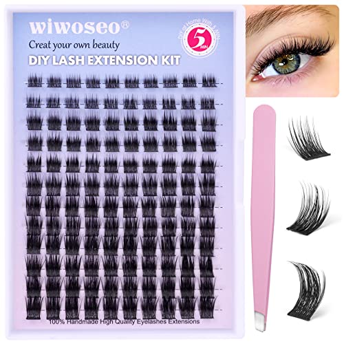 DIY Lash Extension Kit Cluster Lashes 240pcs Lash Cluster Individual Eyelash Extension Kit Natural D Curl Cluster Lash with Lash Bond and Seal, A