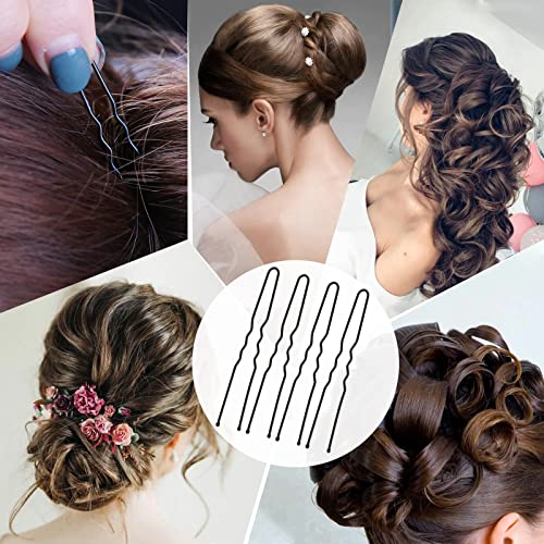 Mbsomnus 200PCS Hair Pins for Buns 7cm U-Shaped Hair Pins Long Bobby Pins Black Bun Pins with Storage Box Hair Grips for Thick Hair Women Girls W
