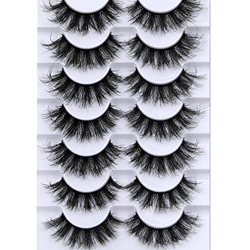 Fluffy Lashes Faux Mink False Eyelashes Dramatic 18mm Lashes Pack 7 Pairs Wispy Volume Cat Eye Lashes Pack by Eefofnn