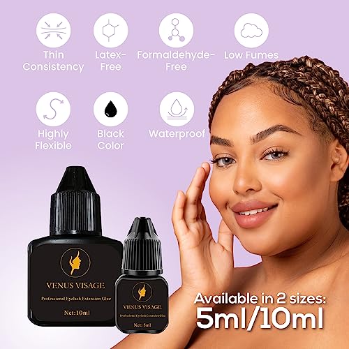 Eyelash Glue for Professional Lash Extensions - Extra Strong Lash Glue 5ml - 1-2 Sec Dry Time & 6-7 Weeks Bonding - Extra Black Lash Adhesive - L