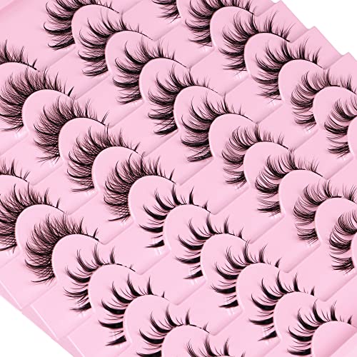 Manga Lashes Natural Look Anime False Eyelashes 20 Pairs Clear Band Individual Wispy Fake Eyelashes Strip Spiky DIY Cluster Lashes Extension C Cu