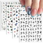 4 Sheets Summer Nail Art Stickers Self-Adhesive Nail Stickers Summer Coconut Tree Green Leaves Nail Sticker Decals Manicure Nail Tips Nail Design