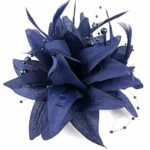 Navy Blue Beaded Feather Fascinator Beak Clip Brooch Pin