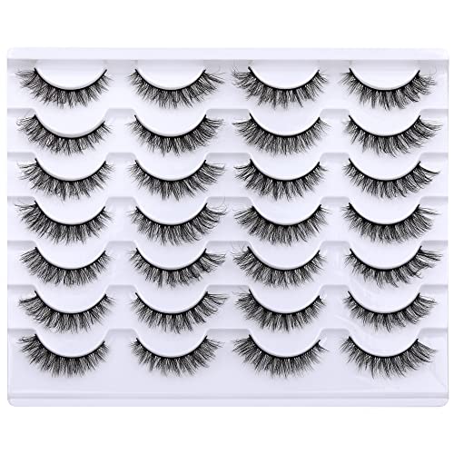 Newcally False Eyelashes Natural 3D Lashes Cat Eye Look Faux Mink Lashes Fluffy Strip 14 Pairs, Multipack