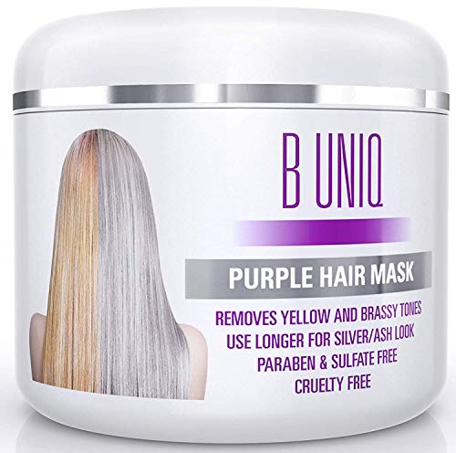 Purple Hair Mask for Blonde, Platinum and Silver Hair - B Uniq Blue Masque to Reduce Brassiness and Condition Dry, Damaged Hair - Sulfate Free To