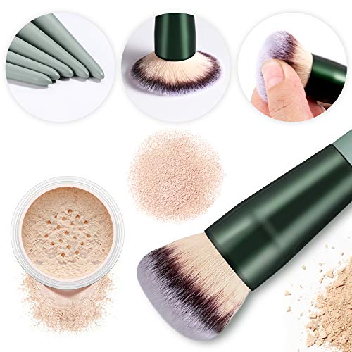Makeup Brushes HEYMKGO 15pcs Premium Synthetic Bristles Green Conical Handle Kabuki Foundation Brush Makeup Sets Professional Portable Flannel Ba