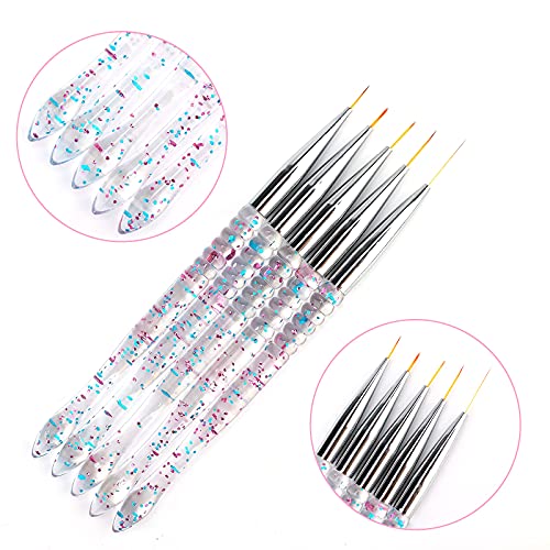 SAVITA 5pcs 7/9/11/15/20mm Fine Nail Painting Brushes, Acrylic Crystal Nail Art Liner Brush Nylon Brush Head Nails Tools for DIY Design