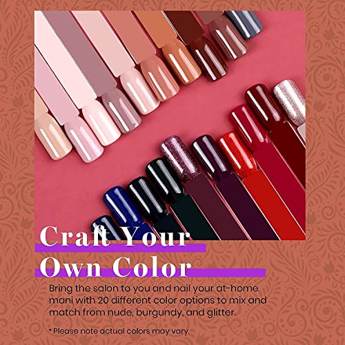 Beetles 20 Pcs Gel Nail Polish, Manhattan Soak Off Nail Polish Set Nude Glitter Burgundy Red Purple Gold Starter Kit with Glossy & Matte Top Base