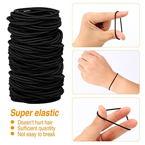 HXC 100pcs Black Elastic Hair Bands, Small Elastic Hair Bobbles For Women, 2mm Thin Hair Tie for Kids, Soft Hair Bands withou Metal, Elastic Pony