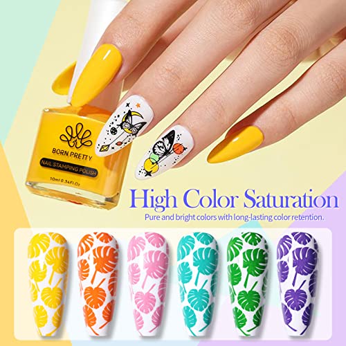 Born Pretty Nail Stamping Polish Spring Summer Fingernail Stamp Polish Set Manicure Print Nail Polish for Stamping Plates 12 Colors Bulk Nail Pol