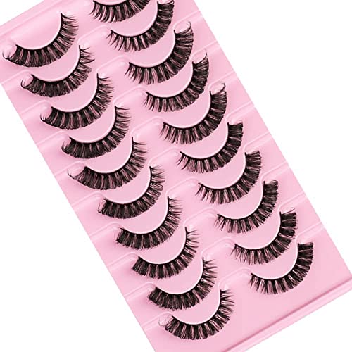 Russian Strip Lashes D Curl False Eyelashes Fluffy Curly Faux Mink Lashes 3D Effect Short Lashes Lightweight 10 Pairs Pack (#03)