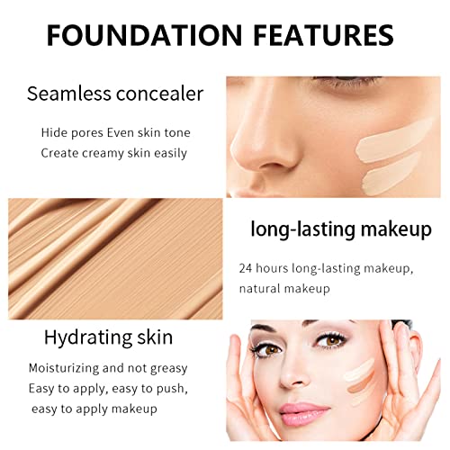 Colour Changing Foundation,Makeup Foundation, Face Foundation Full Coverage Moisturizing Waterproof Long Lasting Makeup Base Natural Coverage Fou