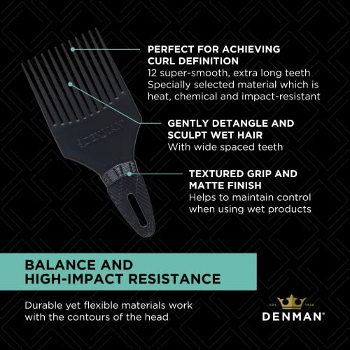 Jack Dean by Denman (Black) Curl Volumiser Comb for Separating, Styling, Defining, Enhancing & Boosting Curls (D17)