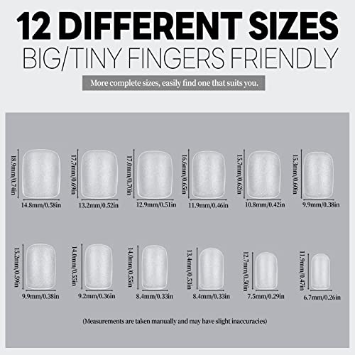 240 PCS Extra Short Square Gel False Nail Tips, Transparent Soft Gel Full Cover False Nail Tips, 12 Sizes Gel False Nail Tip Extension Kit, Suita