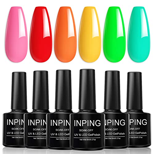 INPING Gel Nail Polish, 6 Colors Nude Gel Polish Bare Apricot Light Beige Natural Skin Dark Brown Popular Collection Soak Off UV/LED Lamp Manicur