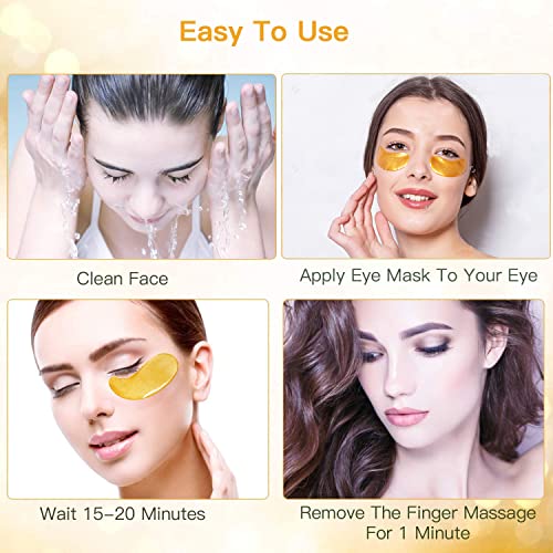 24K Gold Eye Mask, Jiasoval 16 Pairs Under Eye Patches Skin Treatment Mask, Crystal Collagen Under Eye Mask for Reducing Dark Circles, Moisturizi