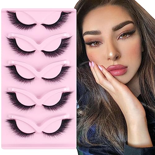 Parriparri False Eyelashes Fluffy Fox Eye Lashes L Curl Sexy Cat Eye Eyelashes Soft Winged Angel Fake Lashes Wispy Lightweight Faux Mink Lashes (