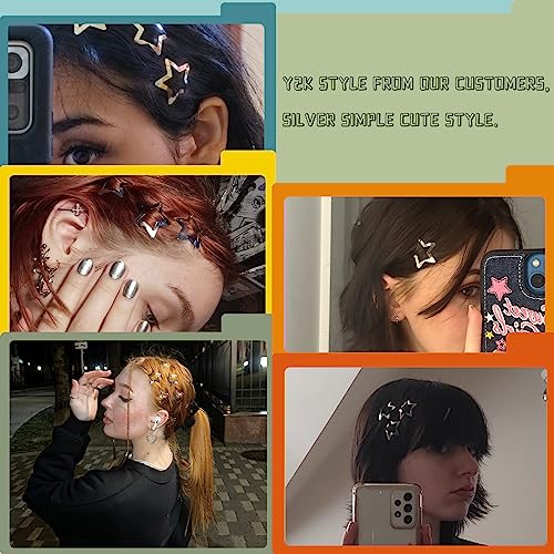 Star Hair Clip Y2K Accessories Silver Hair Clips 20pcs, Star Clips Snap Hair Clips Women Metal Hair Clips for Girls, Cute Hair Clips Girl Hair Ac