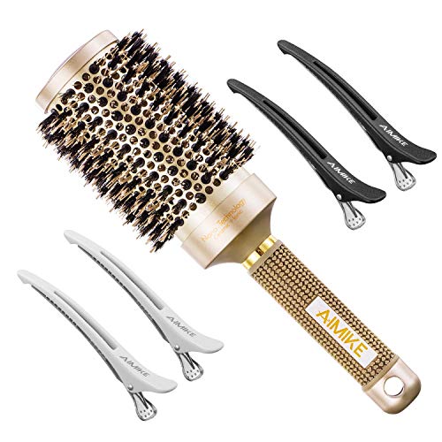 Round Brush, Nano Thermal Ceramic & Ionic Tech Hair Brush, Round Barrel Brush with Boar Bristles, Enhance Texture for Hair Drying, Styling, Curli