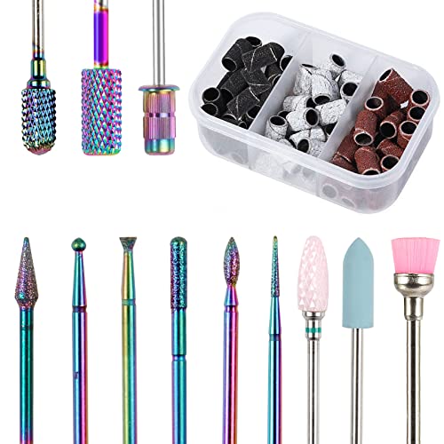 Nail Drill Bits Set 11pcs 3/32in Ceramic Tungsten Carbide Nail Drill Bit,Diamond Cuticle Electric Nail File Bits For Acrylic Nails With 75Pcs Nai