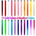 22 PCS Rainbow Colored Hair Extensions Clip In for Girls 22 Inch Colorful Straight Extensions for Party Highlights Accessories Hair Pieces for Wo