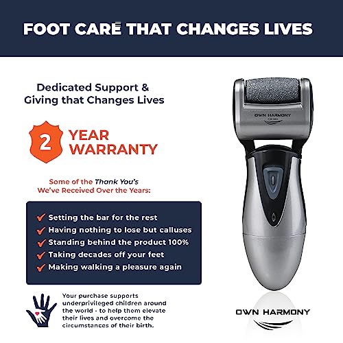 Electric Hard Skin Remover for Men by Own Harmony: USA's Best Rated Callus Remover- Rechargeable Pedicure Tools w 3 Coarse Rollers, Velvet-Smooth