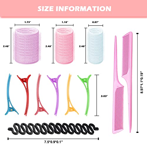 Bellucci 33 Pieces Hair Rollers Set-Self Grip Curler Rollers- 18 Pieces Rollers of 3 Different Sizes Which Includes 44mm, 30mm and 22mm-12 Pieces