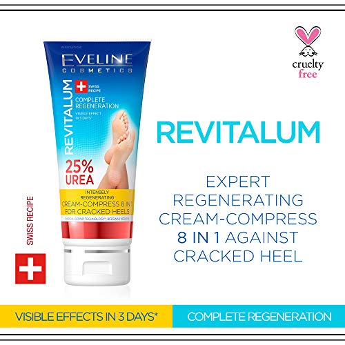 Eveline Cosmetics Revitalum Cream-compress for Cracked Heels 8 in 1 | 75 ML | Moisturising Foot Cream for Cracked Heels Treatment | 25% UREA | Fa