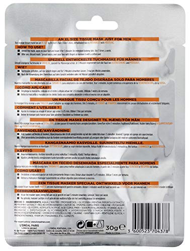 Men Expert Hydra Energetic Tissue Face Mask for Men, Sheet Mask for Tired Looking Skin (4 x 30 g)