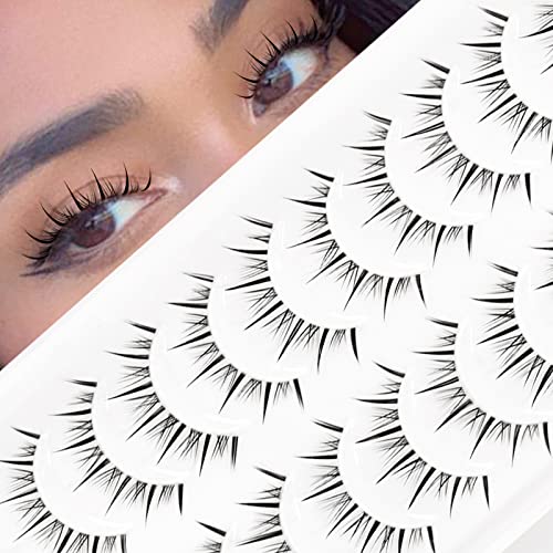 EMEDA 10 Pair Manga Lashes 5 Styles Mixed Anime Lashes 100% Handmade Transparent Band Manga Eyelashes Natural Look Spiky Manga Lashes Wispy Hybri