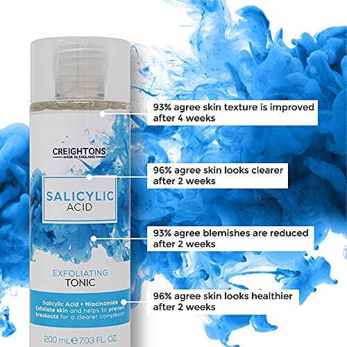 Creightons Salicylic Acid Exfoliating Tonic (200 ml) - Salicylic Acid (1%) & Niacinamide (1%), exfoliates skin and helps to prevent breakouts for