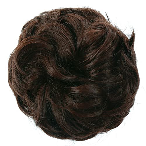 JJstar Messy Hair Bun Curly Wavy Hair Scrunchies Accessories Pieces for Women Girls Synthetic Hair Chignons (Dark Brown)