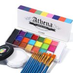 UCANBE Athena Face Body Paint Oil Palette + Translucent Setting Powder + 10PCS Brushes Set, Professional Non Toxic Face Painting Pallet Kit for H