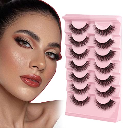 Oreola False Eyelashes Natural Fluffy Wispy Faux Mink Lashes Fluttery Light Fake Eyelashes Super Soft 7 Pairs Pack
