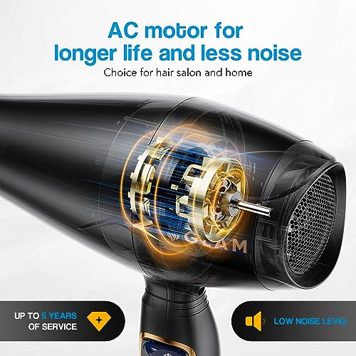 Professional Hair Dryer,GLAM hairdryer 2300W AC Motor fast Drying Salon Blow Dryer Ionic 3 heat 2 speed settings cold Button, with accessories Di