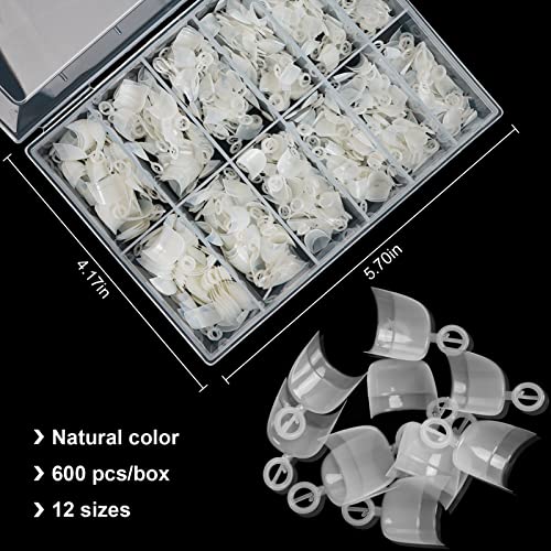 Ranrose Short Nail Tips- 600PCS Oval Half Cover False Tips 12 Sizes Round Acrylic Nails With Box