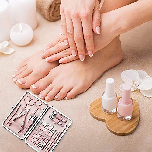 Cyleibe 18pcs Manicure and Pedicure Set, Nail Grooming Kit, Stainless Steel Nail Clipper Set for Ladies Women Girls Travel/Office/Home (Rose Gold