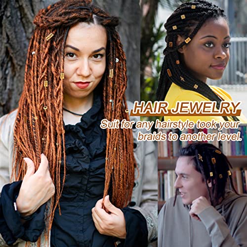 Hair Jewelry for Braids, 124 Pcs Gold Hair Beads Coils Dreadlocks Accessories Metal Jewelry Aluminum Hair Cuffs Decoration Imitation Wood Hair Ch