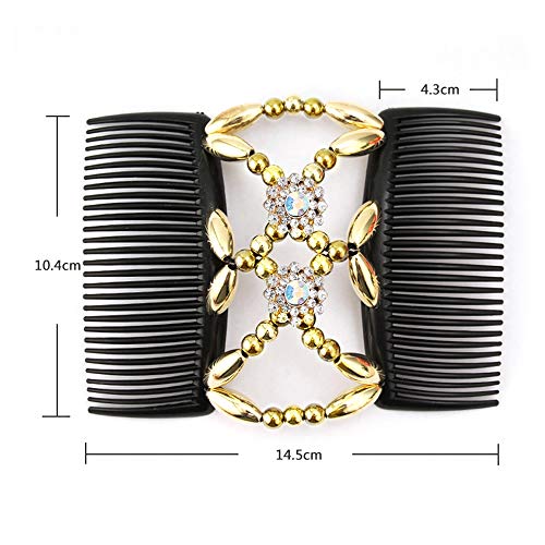 Kitchen-dream Magic Beads Hair Comb 3pcs Magic Elastic Hair Combs Double Clips Hair Holder Stretch Double Side Combs Clips for Women Girls Hair A